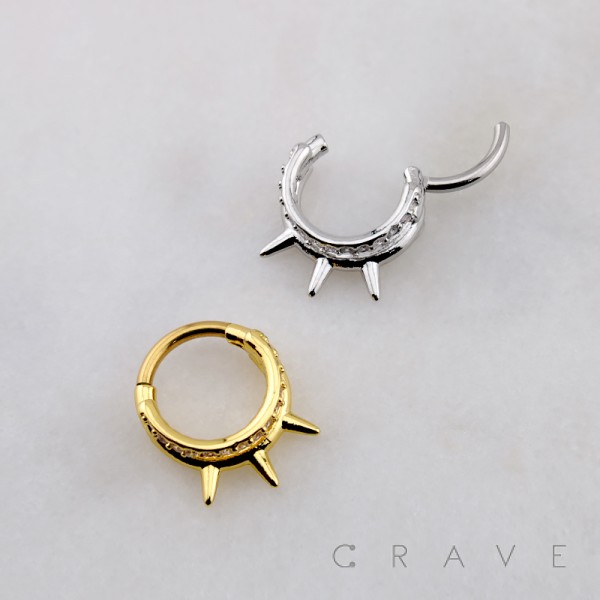 MULTI CLUSTER CZ SPIKE DOUBLE LINE SEPTUM HINGED SEGMENT HOOP RING 316L SURGICAL STEEL 